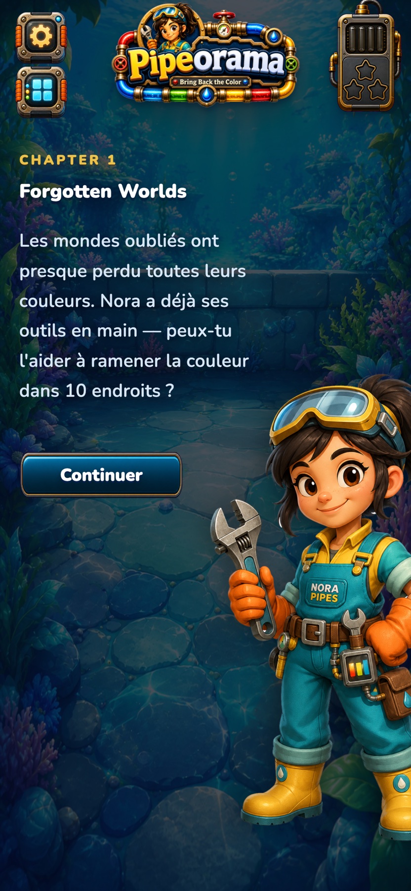 Nora t’accueille au début d’un chapitre dans Pipeorama